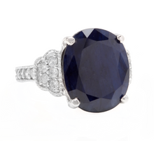 Load image into Gallery viewer, 14.60 Carats Exquisite Natural Blue Sapphire and Diamond 14K Solid White Gold Ring