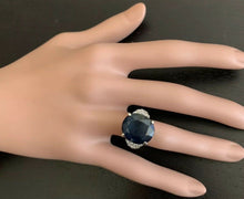 Load image into Gallery viewer, 14.60 Carats Exquisite Natural Blue Sapphire and Diamond 14K Solid White Gold Ring
