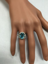 Load image into Gallery viewer, 7.00 Carats Natural Very Nice Looking Blue Zircon and Diamond 14K Solid Yellow Gold Ring