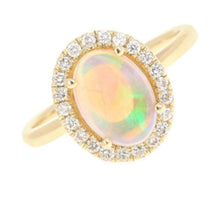 Load image into Gallery viewer, 1.75 Carats Natural Impressive Ethiopian Opal and Diamond 14K Solid Yellow Gold Ring
