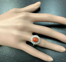 Load image into Gallery viewer, 3.30 Carats Impressive Coral and Diamond 14K White Gold Ring