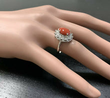 Load image into Gallery viewer, 3.30 Carats Impressive Coral and Diamond 14K White Gold Ring