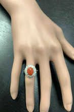 Load image into Gallery viewer, 3.30 Carats Impressive Coral and Diamond 14K White Gold Ring