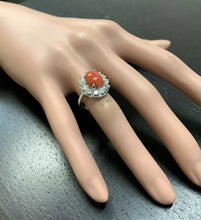 Load image into Gallery viewer, 3.30 Carats Impressive Coral and Diamond 14K White Gold Ring