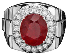 Load image into Gallery viewer, 7.70Ct Natural Red Ruby and Diamond 14k Solid White Gold Men's Ring
