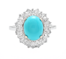 Load image into Gallery viewer, 3.50 Carats Impressive Natural Turquoise and Diamond 14K White Gold Ring