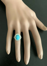 Load image into Gallery viewer, 3.50 Carats Impressive Natural Turquoise and Diamond 14K White Gold Ring