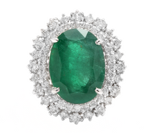 Load image into Gallery viewer, 9.60 Carats Natural Emerald and Diamond 14K Solid White Gold Ring