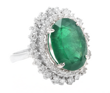 Load image into Gallery viewer, 9.60 Carats Natural Emerald and Diamond 14K Solid White Gold Ring