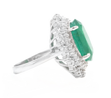 Load image into Gallery viewer, 9.60 Carats Natural Emerald and Diamond 14K Solid White Gold Ring