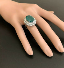 Load image into Gallery viewer, 9.60 Carats Natural Emerald and Diamond 14K Solid White Gold Ring