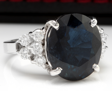 Load image into Gallery viewer, 10.70 Carats Exquisite Natural Blue Sapphire and Diamond 14K Solid White Gold Ring