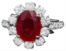 Load image into Gallery viewer, 4.50 Carats Natural Red Ruby and Diamond 14K Solid White Gold Ring