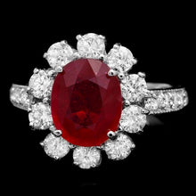 Load image into Gallery viewer, 4.50 Carats Natural Red Ruby and Diamond 14K Solid White Gold Ring