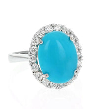 Load image into Gallery viewer, 7.65 Carats Impressive Natural Turquoise and Diamond 14K White Gold Ring