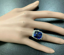 Load image into Gallery viewer, 12.75 Carats Lab Created Ceylon Blue Sapphire and Natural Diamond 14K Solid White Gold Ring