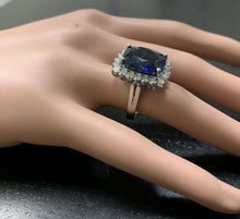 Load image into Gallery viewer, 12.75 Carats Lab Created Ceylon Blue Sapphire and Natural Diamond 14K Solid White Gold Ring