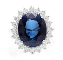 Load image into Gallery viewer, 12.05 Carats Lab Created Ceylon Blue Sapphire and Natural Diamond 14K Solid White Gold Ring