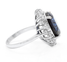 Load image into Gallery viewer, 12.05 Carats Lab Created Ceylon Blue Sapphire and Natural Diamond 14K Solid White Gold Ring