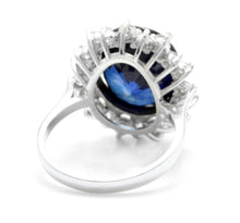 Load image into Gallery viewer, 12.05 Carats Lab Created Ceylon Blue Sapphire and Natural Diamond 14K Solid White Gold Ring