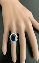 Load image into Gallery viewer, 12.05 Carats Lab Created Ceylon Blue Sapphire and Natural Diamond 14K Solid White Gold Ring