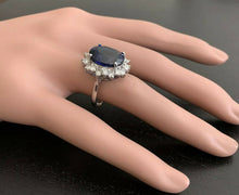 Load image into Gallery viewer, 12.05 Carats Lab Created Ceylon Blue Sapphire and Natural Diamond 14K Solid White Gold Ring