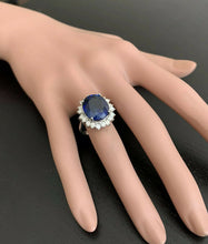 Load image into Gallery viewer, 12.05 Carats Lab Created Ceylon Blue Sapphire and Natural Diamond 14K Solid White Gold Ring