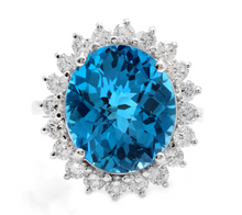 Load image into Gallery viewer, 11.05 Carats Impressive Natural Swiss Blue Topaz and Diamond 14K Solid White Gold Ring