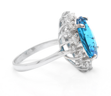 Load image into Gallery viewer, 11.05 Carats Impressive Natural Swiss Blue Topaz and Diamond 14K Solid White Gold Ring