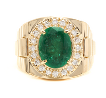 Load image into Gallery viewer, 5.70 Carats Natural Emerald and Diamond 18K Solid Yellow Gold Men's Ring