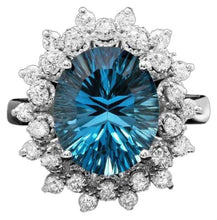Load image into Gallery viewer, 6.00 Carats Natural Blue Topaz and Diamond 14K Solid White Gold Ring