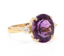 Load image into Gallery viewer, 5.24 Carats Natural Impressive Amethyst and Diamond 14K Yellow Gold Ring