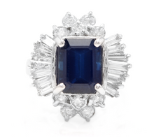 Load image into Gallery viewer, 5.04 Carats Exquisite Natural Blue Sapphire and Diamond 14K Solid White Gold Ring