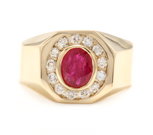Load image into Gallery viewer, 3.00 Carats Natural Ruby and Diamond 14K Solid Yellow Gold Men's Ring