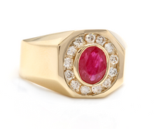 Load image into Gallery viewer, 3.00 Carats Natural Ruby and Diamond 14K Solid Yellow Gold Men's Ring