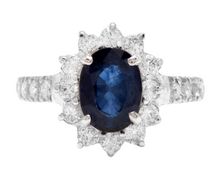 Load image into Gallery viewer, 3.25 Carats Exquisite Natural Blue Sapphire and Diamond 14K Solid White Gold Ring