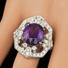 Load image into Gallery viewer, 8.60 Carats Natural Amethyst and Diamond 14K Solid White Gold Ring