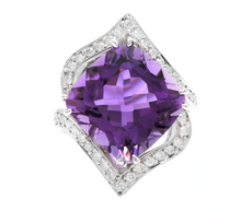Load image into Gallery viewer, 14.70 Carats Natural Amethyst and Diamond 14K Solid White Gold Ring