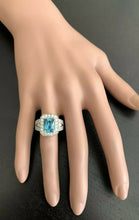 Load image into Gallery viewer, 5.95 Carats Natural Very Nice Looking Blue Zircon and Diamond 14K Solid White Gold Ring