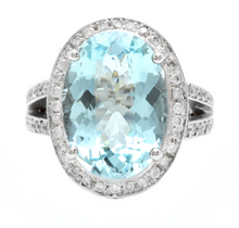 Load image into Gallery viewer, 10.20 Carats Natural Impressive Natural Aquamarine and Diamond 14K White Gold Ring