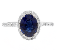 Load image into Gallery viewer, 3.10 Carats Exquisite Natural Blue Sapphire and Diamond 14K Solid White Gold Ring
