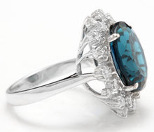 Load image into Gallery viewer, 11.80 Carats Exquisite London Blue Topaz and Diamond 14K Solid White Gold Ring