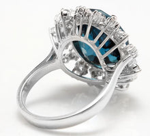 Load image into Gallery viewer, 11.80 Carats Exquisite London Blue Topaz and Diamond 14K Solid White Gold Ring