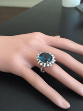 Load image into Gallery viewer, 11.80 Carats Exquisite London Blue Topaz and Diamond 14K Solid White Gold Ring