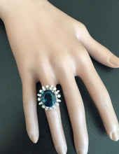 Load image into Gallery viewer, 11.80 Carats Exquisite London Blue Topaz and Diamond 14K Solid White Gold Ring