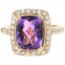 Load image into Gallery viewer, 4.70 Carats Natural Impressive Amethyst and Diamond 14K Yellow Gold Ring