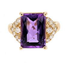 Load image into Gallery viewer, 14.60 Carats Natural Amethyst and Diamond 14K Solid Yellow Gold Ring