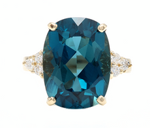 Load image into Gallery viewer, 9.85 Carats Natural Impressive London Blue Topaz and Diamond 14K Yellow Gold Ring