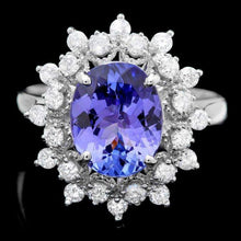Load image into Gallery viewer, 3.10 Carats Natural Tanzanite and Diamond 14K Solid White Gold Ring