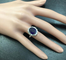 Load image into Gallery viewer, 8.10 Carats Exquisite Natural Blue Sapphire and Diamond 14K Solid White Gold Ring